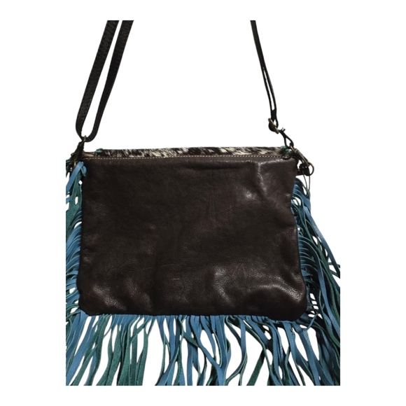 NWT Myra Effervescence Leather And Hair-On Tooled Turquoise Shoulder Bag - Picture 3 of 16